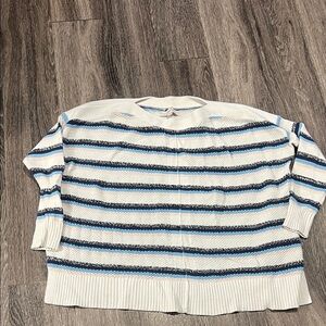LOFT Women's Striped Sweater - Cream and Blue